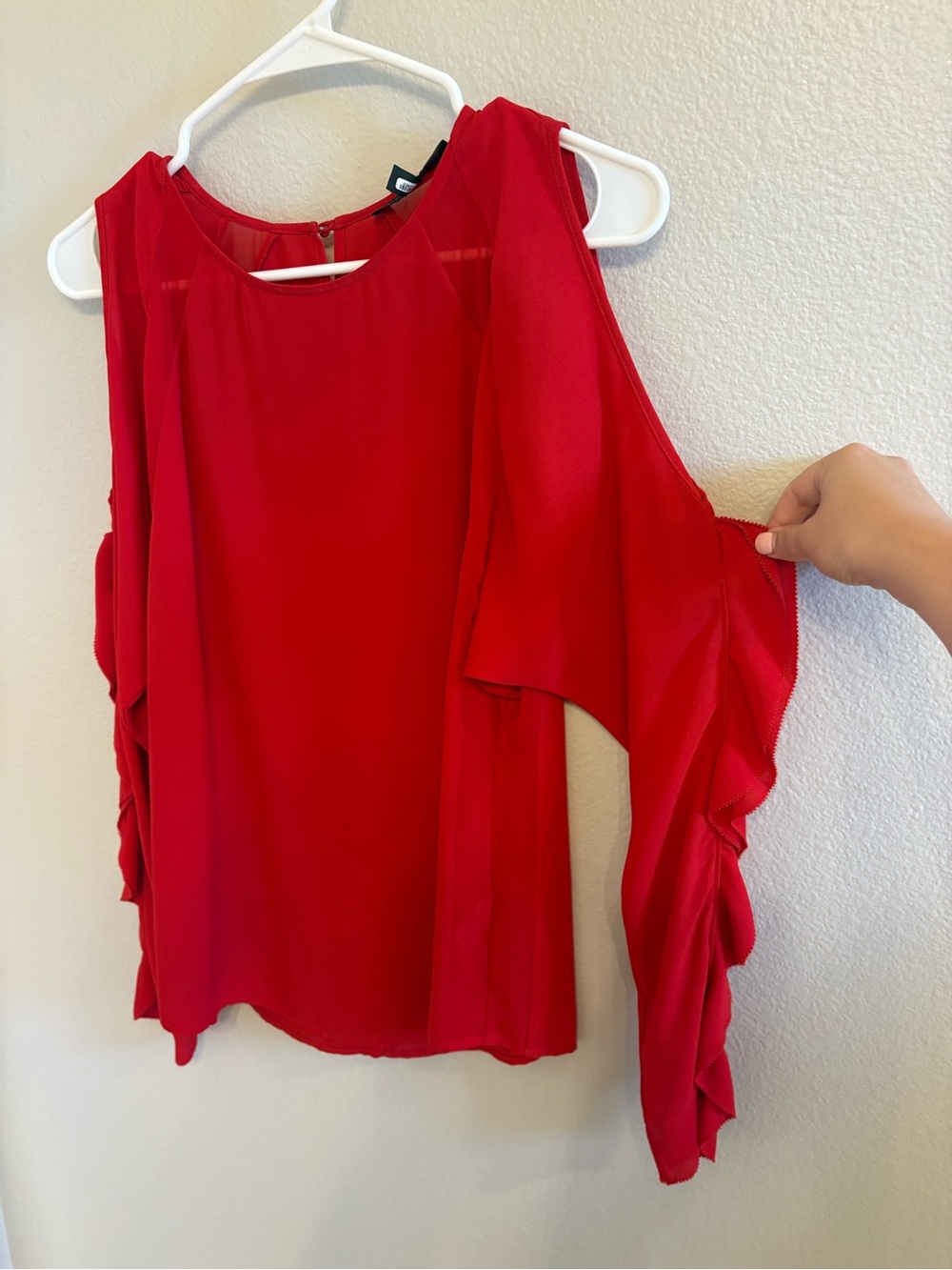 Red Cold-Shoulder Ruffle Blouse - Women Tops
